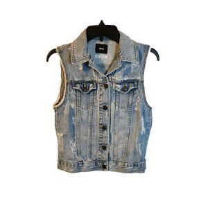 BDG Heavily Distressed Denim Vest Size Small Deconstructed Flag Pockets Button